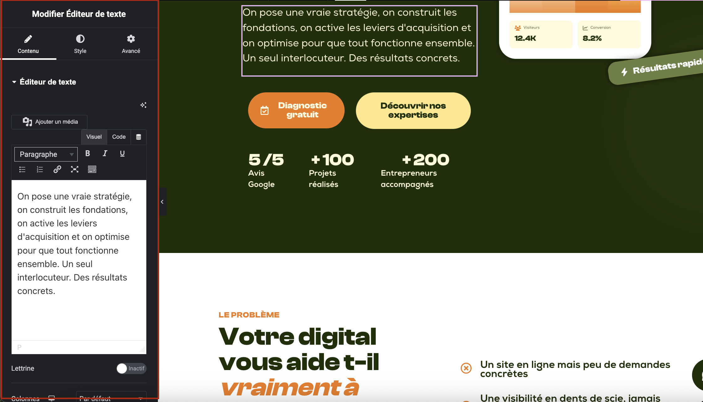 Modifier un texte dans Elementor via le panneau de configuration