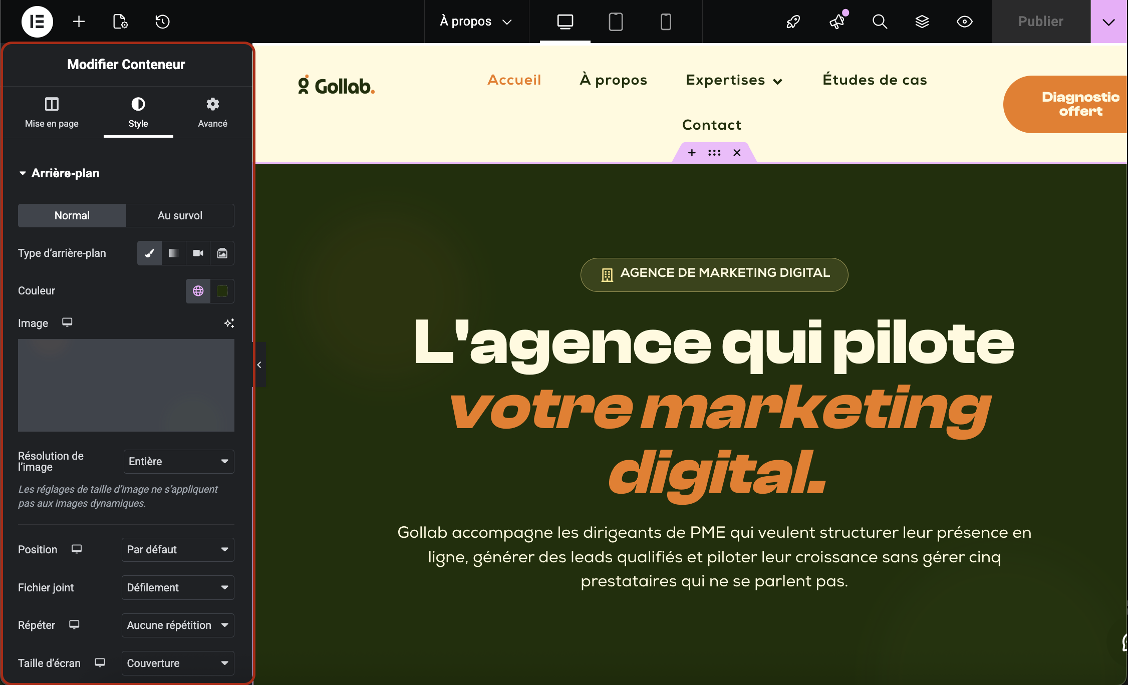 Réglages arrière-plan de section dans Elementor